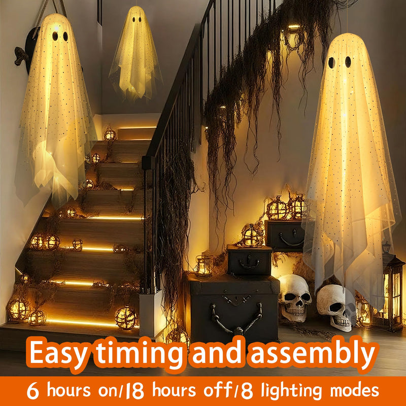 2-Pack Halloween Ghost Decorations with Remote-Controlled String Lights