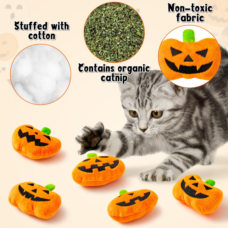 MALLMALL6 Halloween Catnip Toys – 5pcs Pumpkin Teething Set for Kittens & Cats