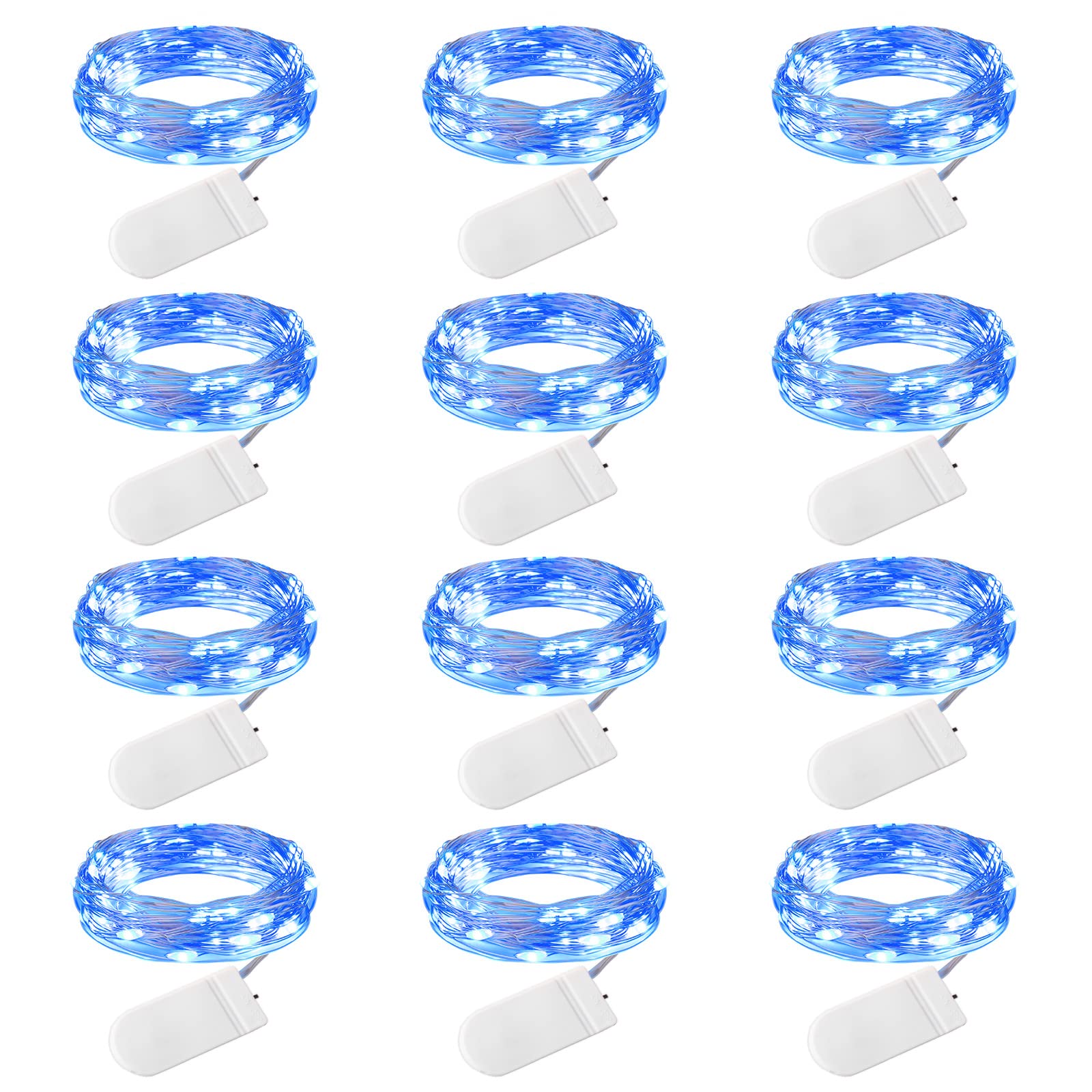 Brightown 12 Pack LED Fairy Lights Battery Operated String Lights - 7ft 20LED Waterproof Silver Wire Firefly Starry Moon Lights for DIY Crafts Wedding Table Centerpieces Party Bedroom Christmas