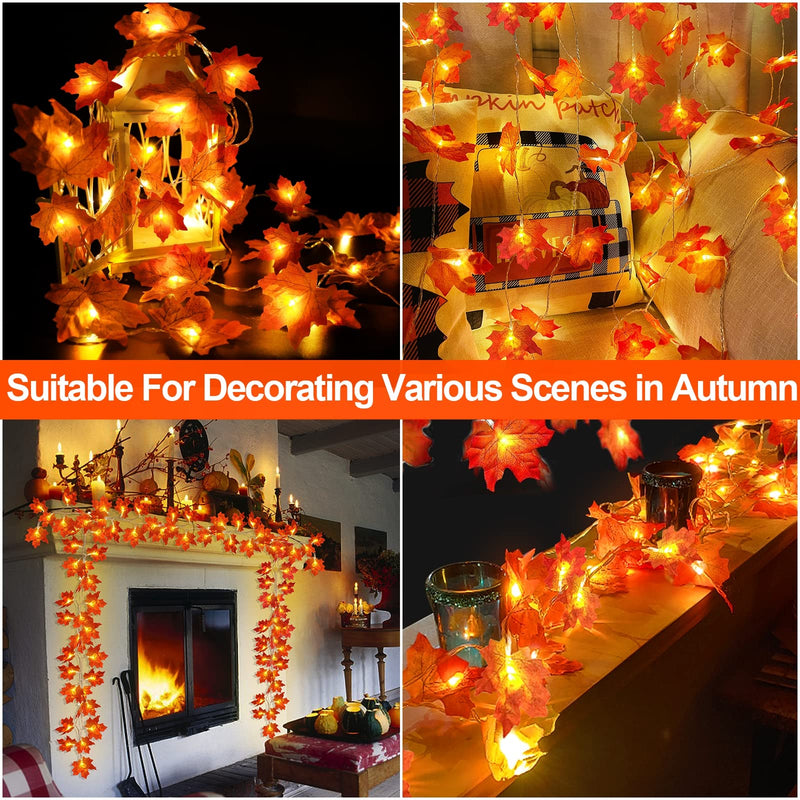 TURNMEON 2-Pack 20ft Maple Leaf LED String Lights