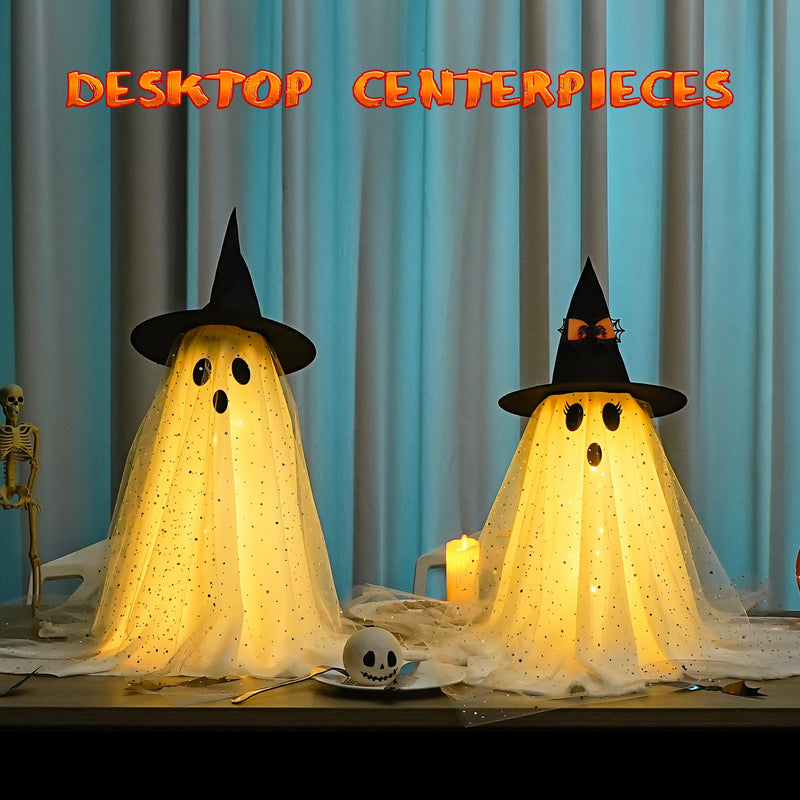 2-Pack Halloween Ghost Decorations with Remote-Controlled String Lights