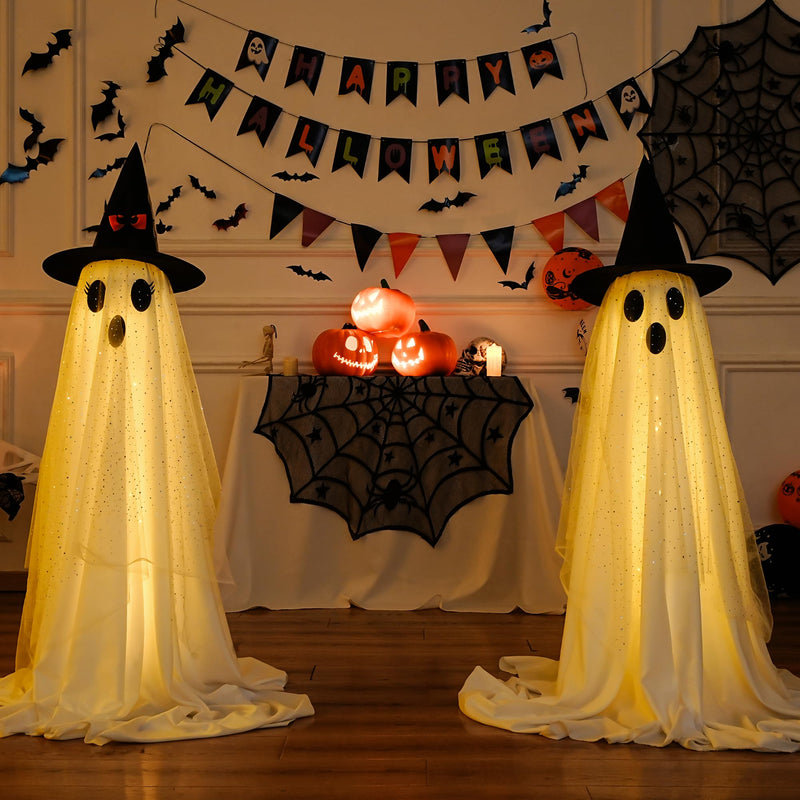 2-Pack Halloween Ghost Decorations with Remote-Controlled String Lights