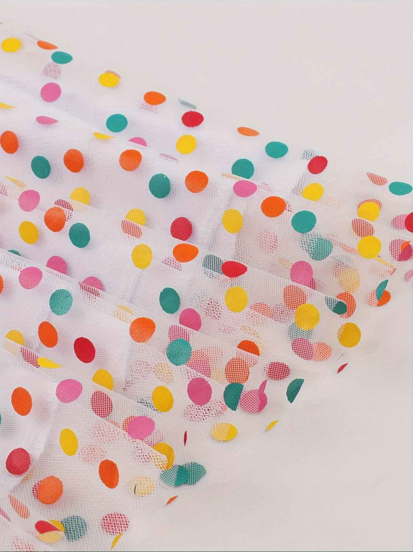 Elegant White Tulle Skirt with Colorful Polka Dot Mesh Overlay