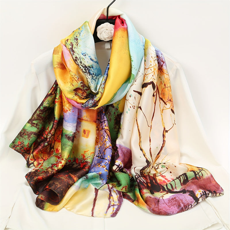 Everyday Comfort) Vibrant Abstract Art Scarf for Women