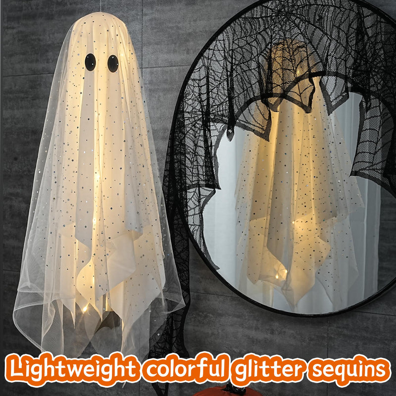 2-Pack Halloween Ghost Decorations with Remote-Controlled String Lights