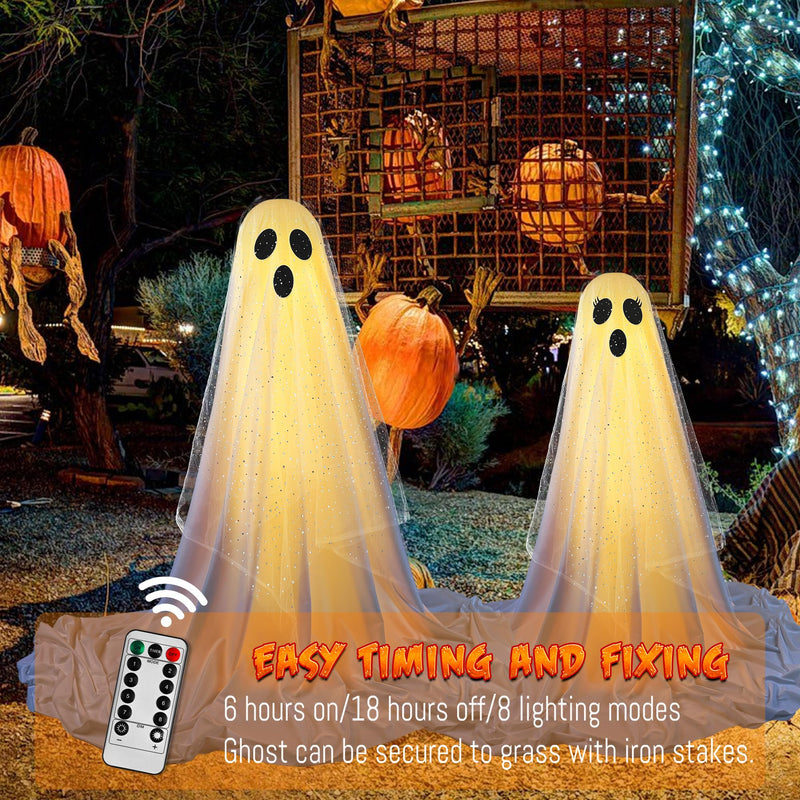 2-Pack Halloween Ghost Decorations with Remote-Controlled String Lights