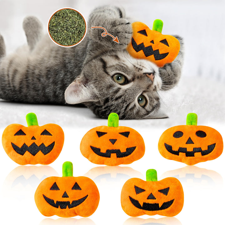 MALLMALL6 Halloween Catnip Toys – 5pcs Pumpkin Teething Set for Kittens & Cats
