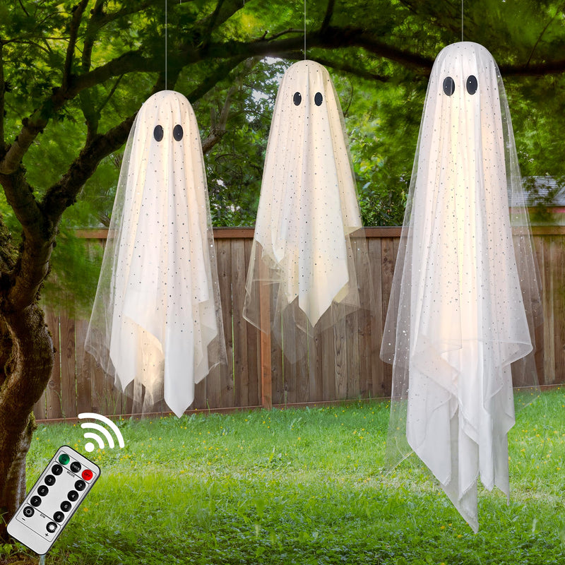 2-Pack Halloween Ghost Decorations with Remote-Controlled String Lights