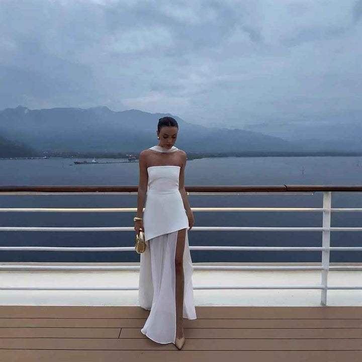 Fashion Strapless Dress With Ribbon Female Elegant Solid Sleeveless dress