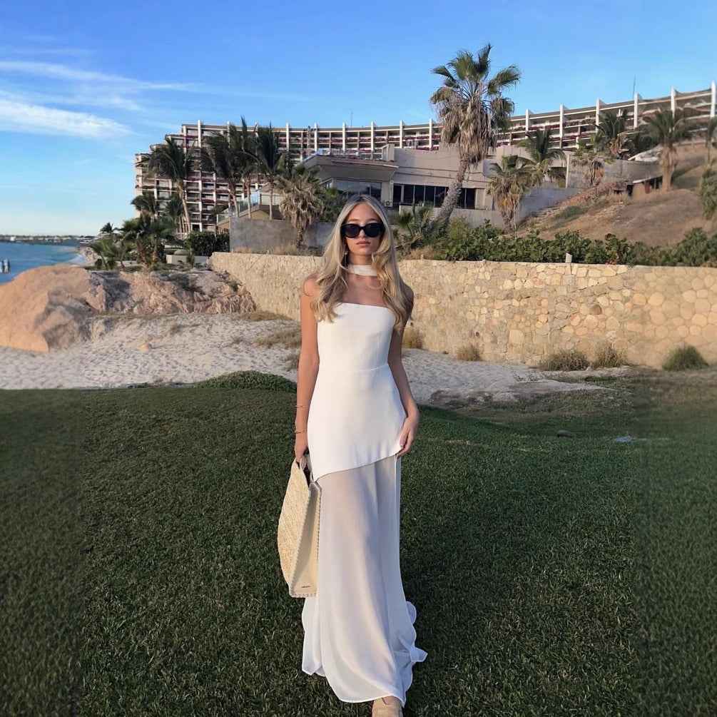 Fashion Strapless Dress With Ribbon Female Elegant Solid Sleeveless dress