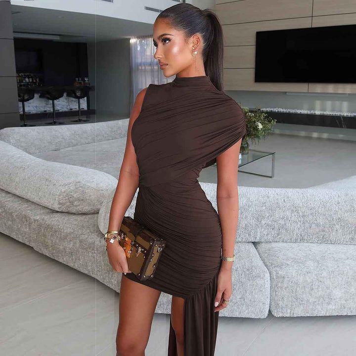 Women's Fashion Slim Round Neck Pleated Dress