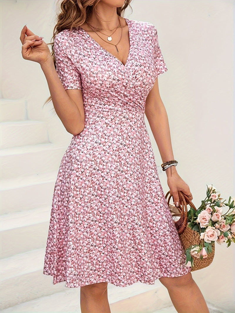 Floral V-Neck Ruched Slim Dress