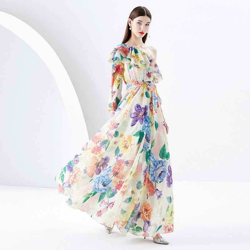 Women's Elegant Floral Print Long Dress