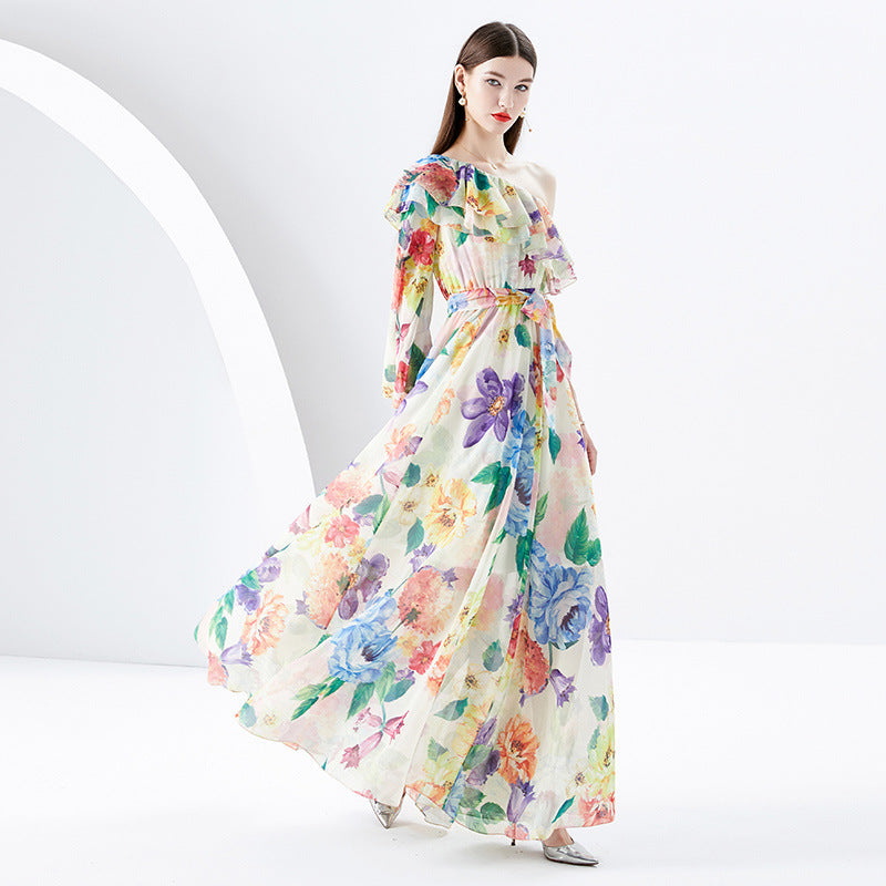 Women's Elegant Floral Print Long Dress