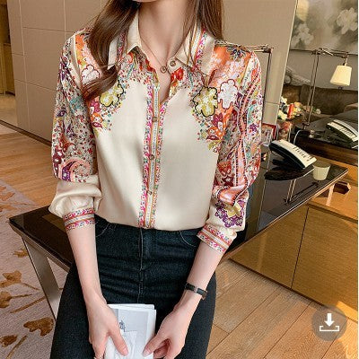 Fashion flower printing shirts for ladies