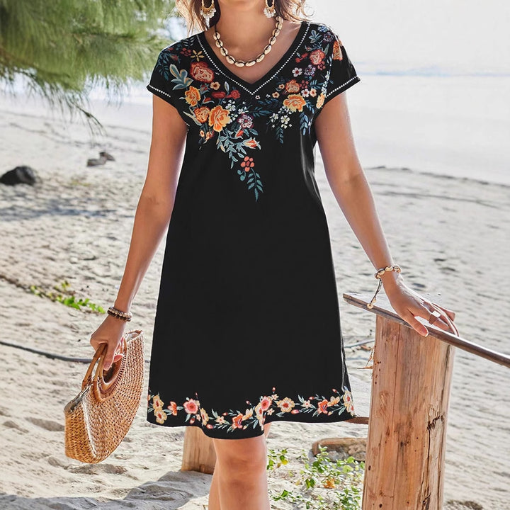 Chic Floral Print V-Neck Midi Dress for Women