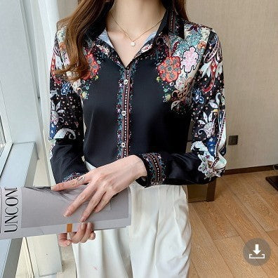 Fashion flower printing shirts for ladies