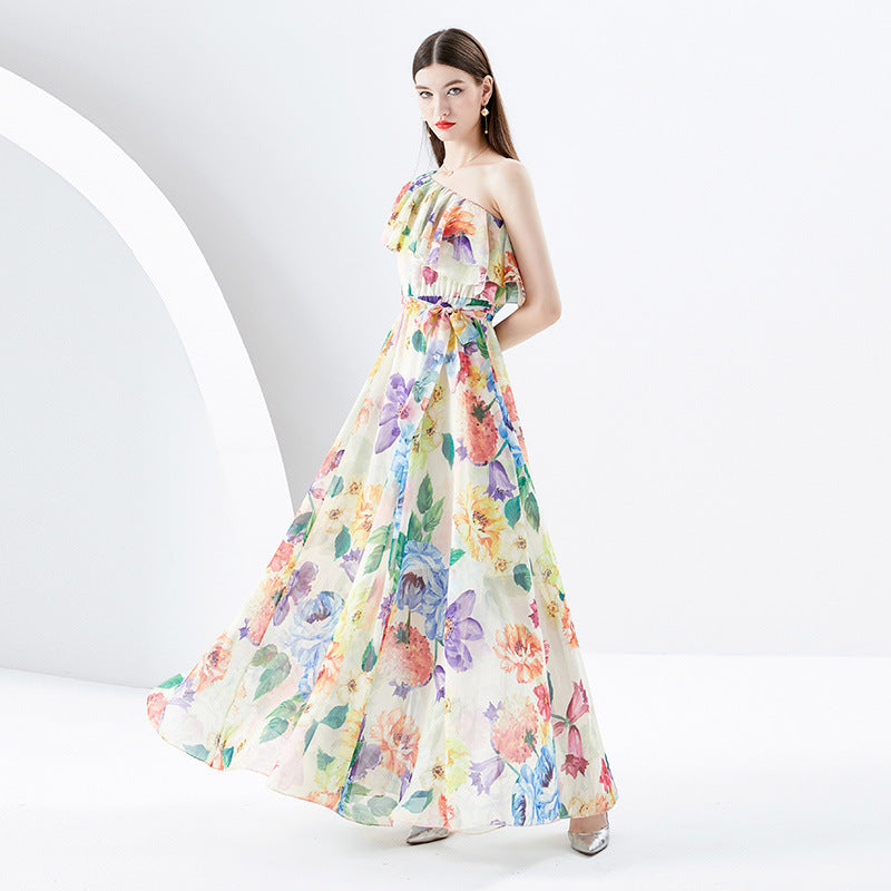 Women's Elegant Floral Print Long Dress