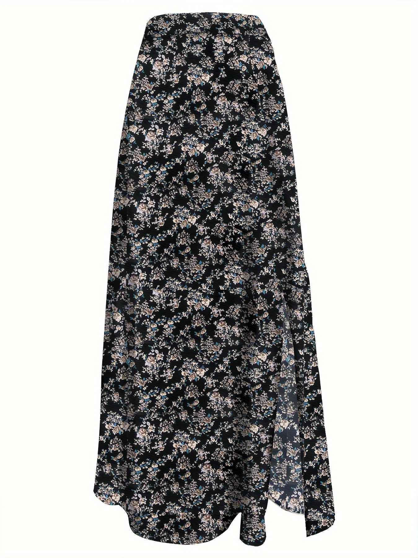 Elegant Floral Print High-Waisted Skirt with Side Slit