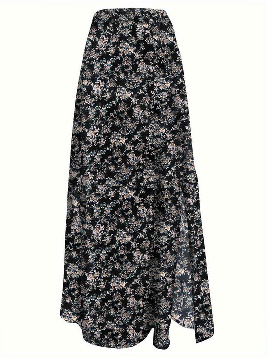 Elegant Floral Print High-Waisted Skirt with Side Slit