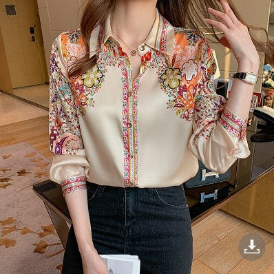 Fashion flower printing shirts for ladies