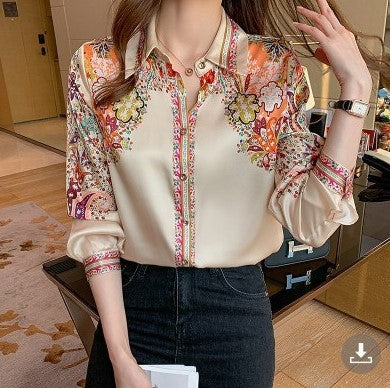 Fashion flower printing shirts for ladies