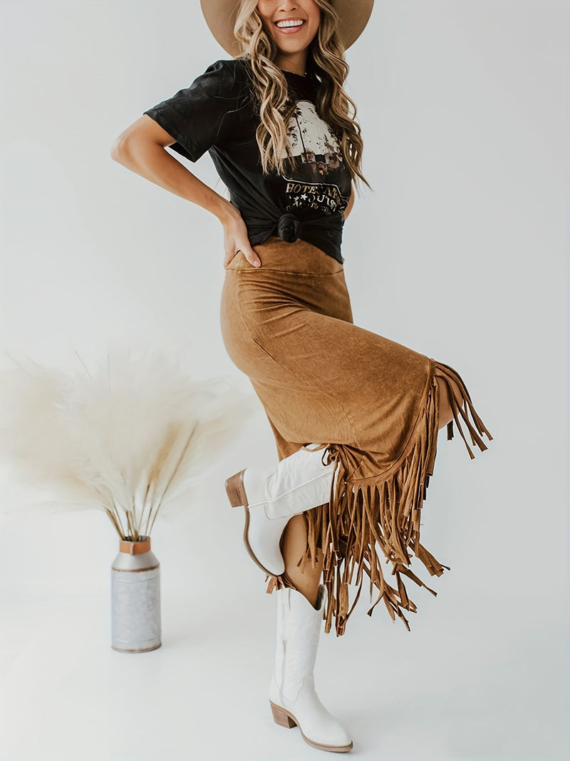 Vintage High Waist Tassel Skirt