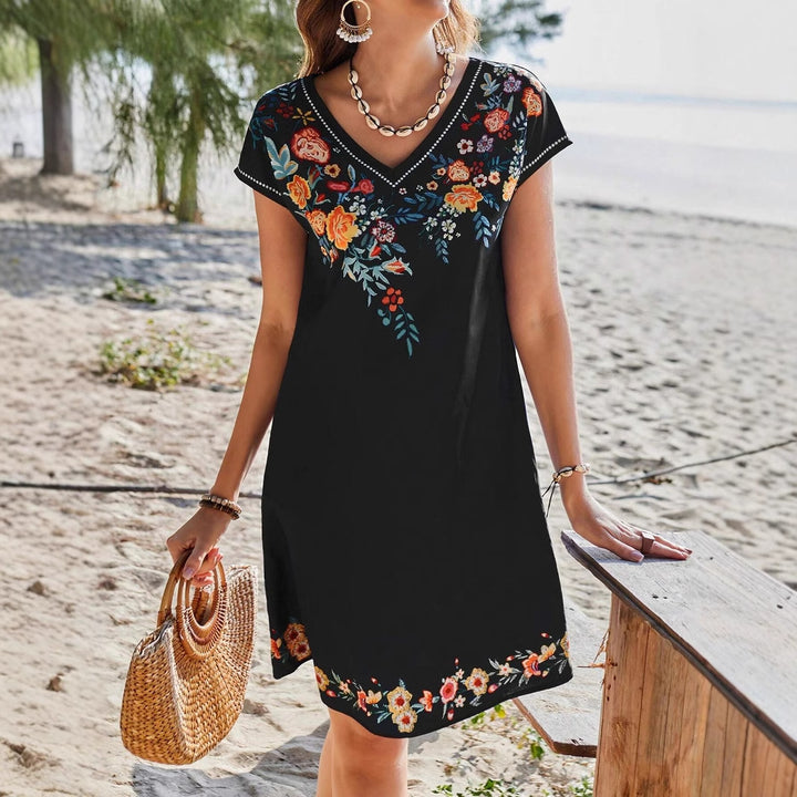 Chic Floral Print V-Neck Midi Dress for Women