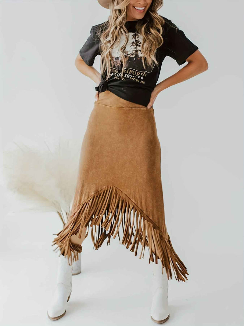 Vintage High Waist Tassel Skirt