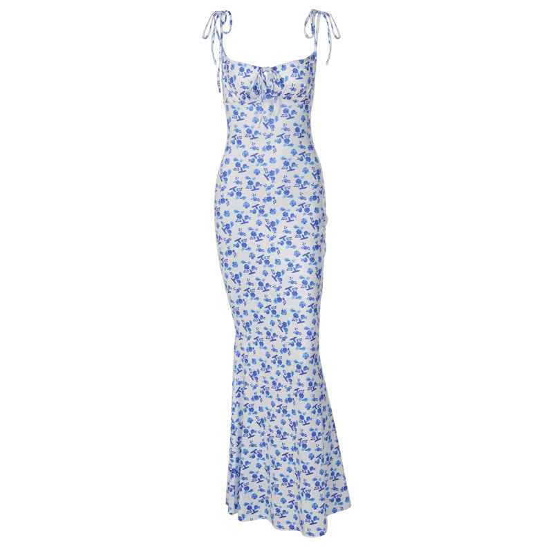 Fashion Flowers Print Suspender Long Dress Summer