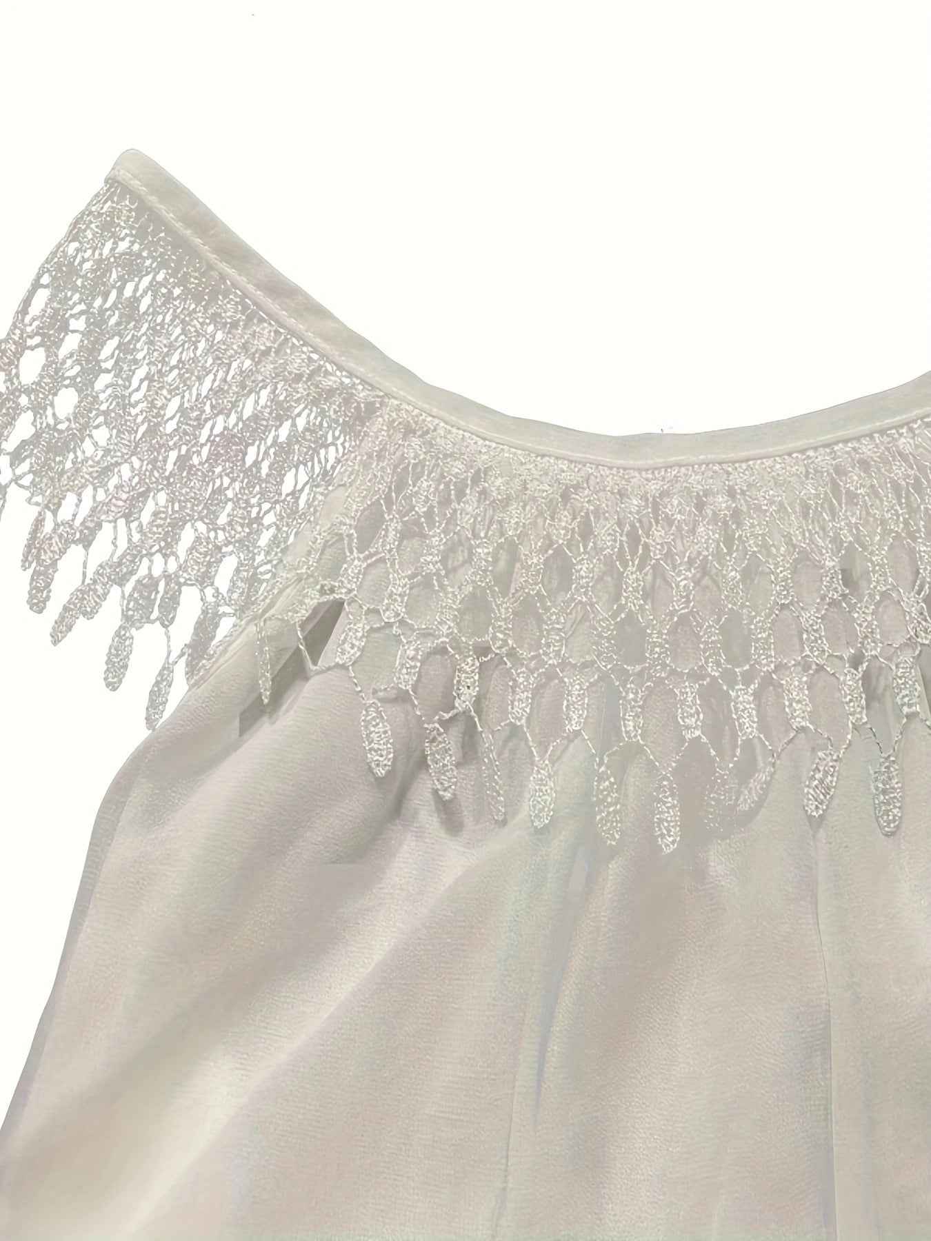 Plus Size Boho Dress, Women's Plus Contrast Lace Round Neck Slight Stretch Loose Fit Dress