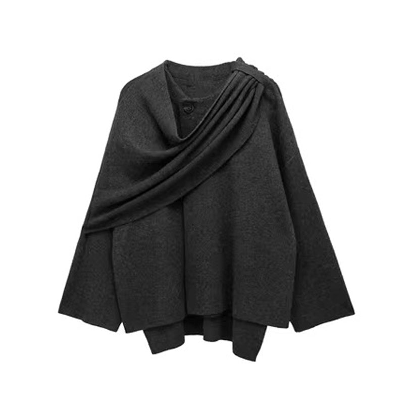 Winter Female Scarf Coat Long Sleeve Knitted Asymmetric Jackets