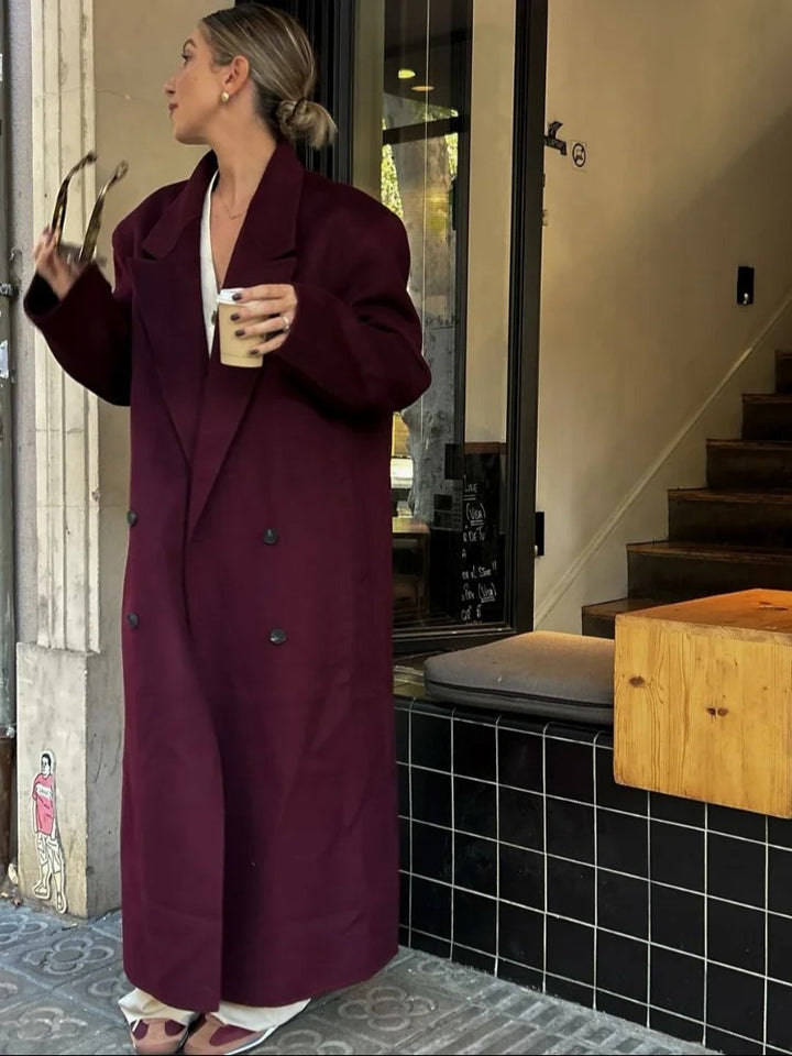 2024 Fashion Burgundy Red Double Breasted Oversized Overcoat